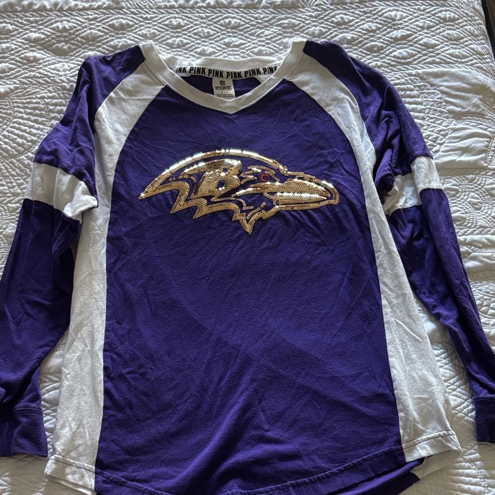 Victoria's Secret Baltimore Ravens Purple and White Long Sleeve Tee
